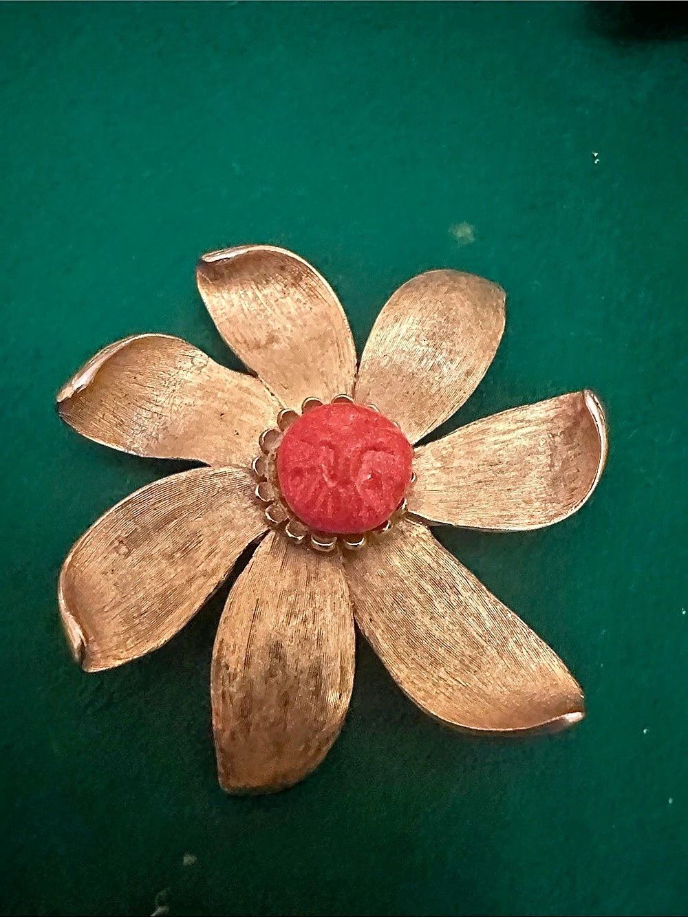 Marvella Floral Brooch in Gold & Red